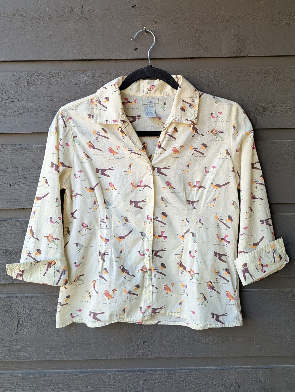 Anthropologie Odille Pale Yellow Whimsical Birds Blouse Size 4 100% Cotton